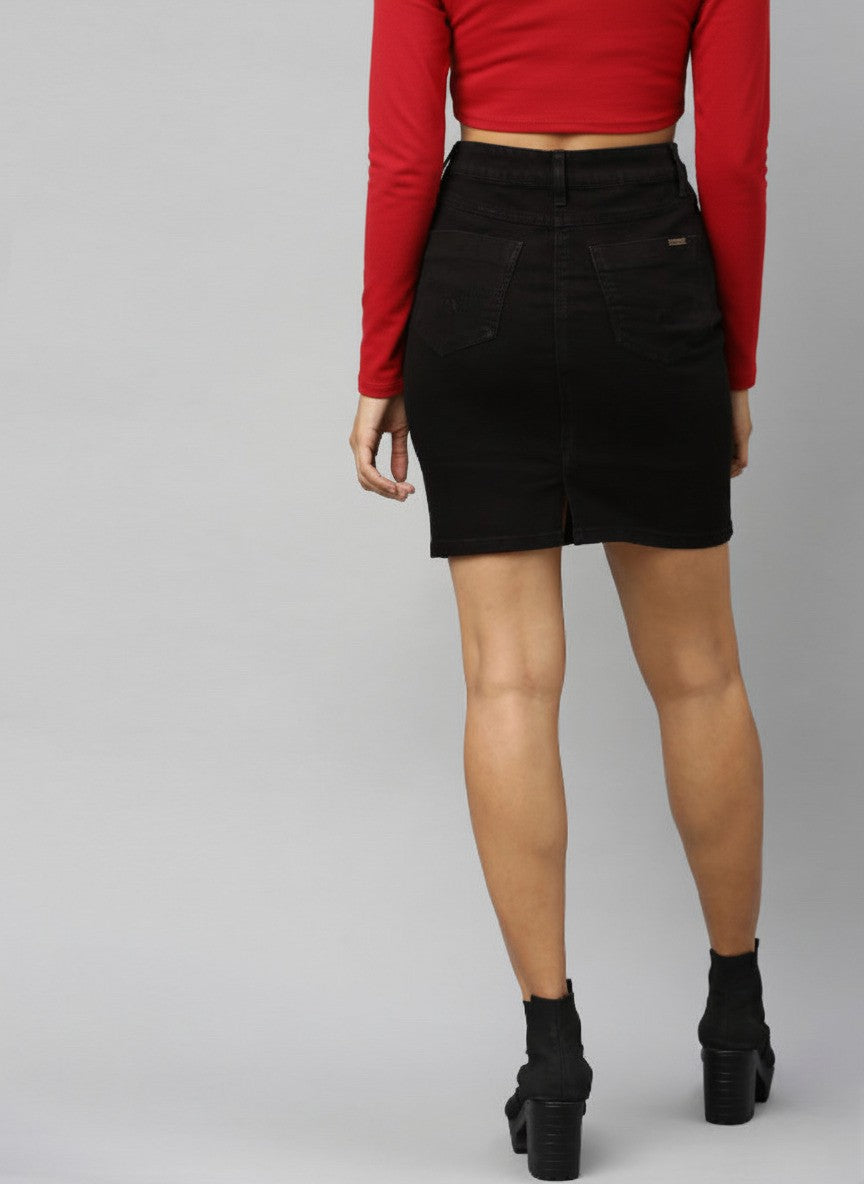 Black Denim Straight Skirt