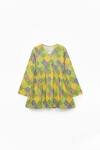 Printed A Line Flared Bandhani print Kurti with Long Sleeves.