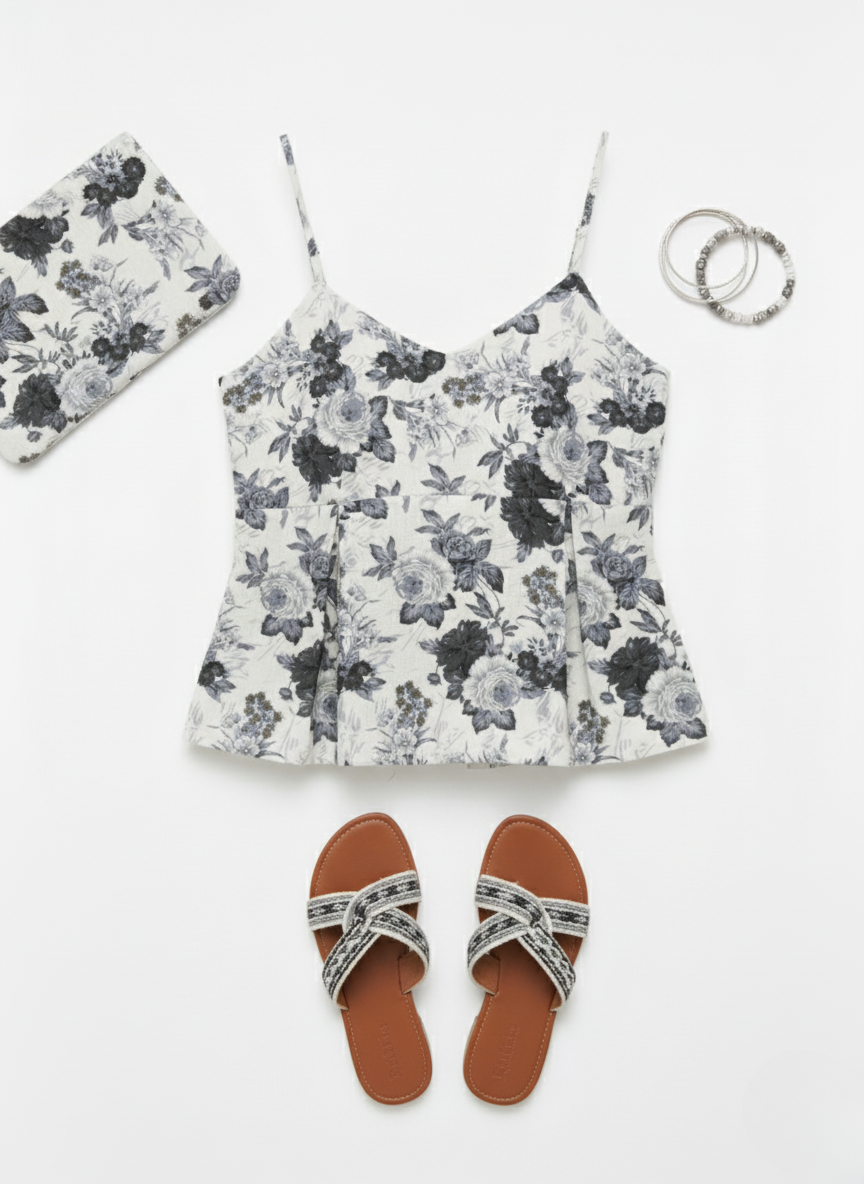 Floral print peplum tunic top