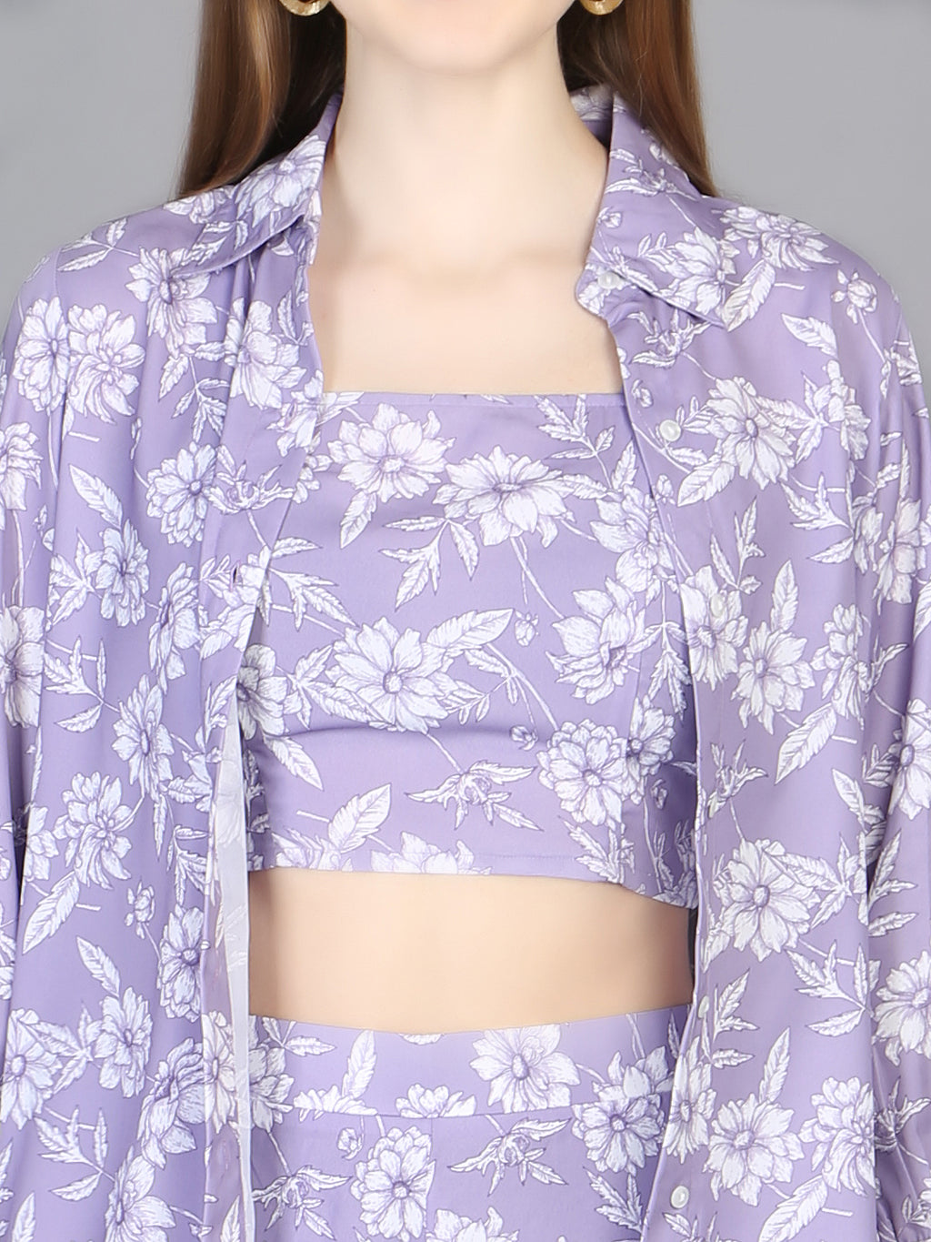 3 Pieces Floral Printed Top & Trousers with Shrug