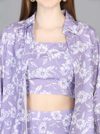 3 Pieces Floral Printed Top & Trousers with Shrug