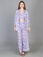 3 Pieces Floral Printed Top & Trousers with Shrug