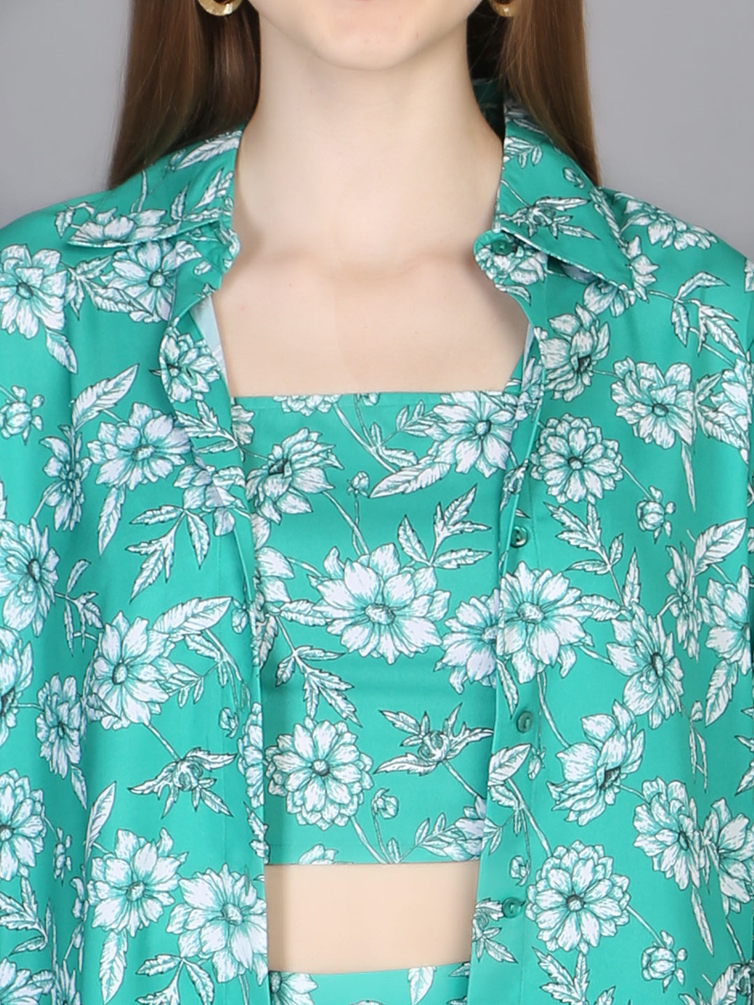 3 Pieces Floral Printed Top & Trousers with Shrug