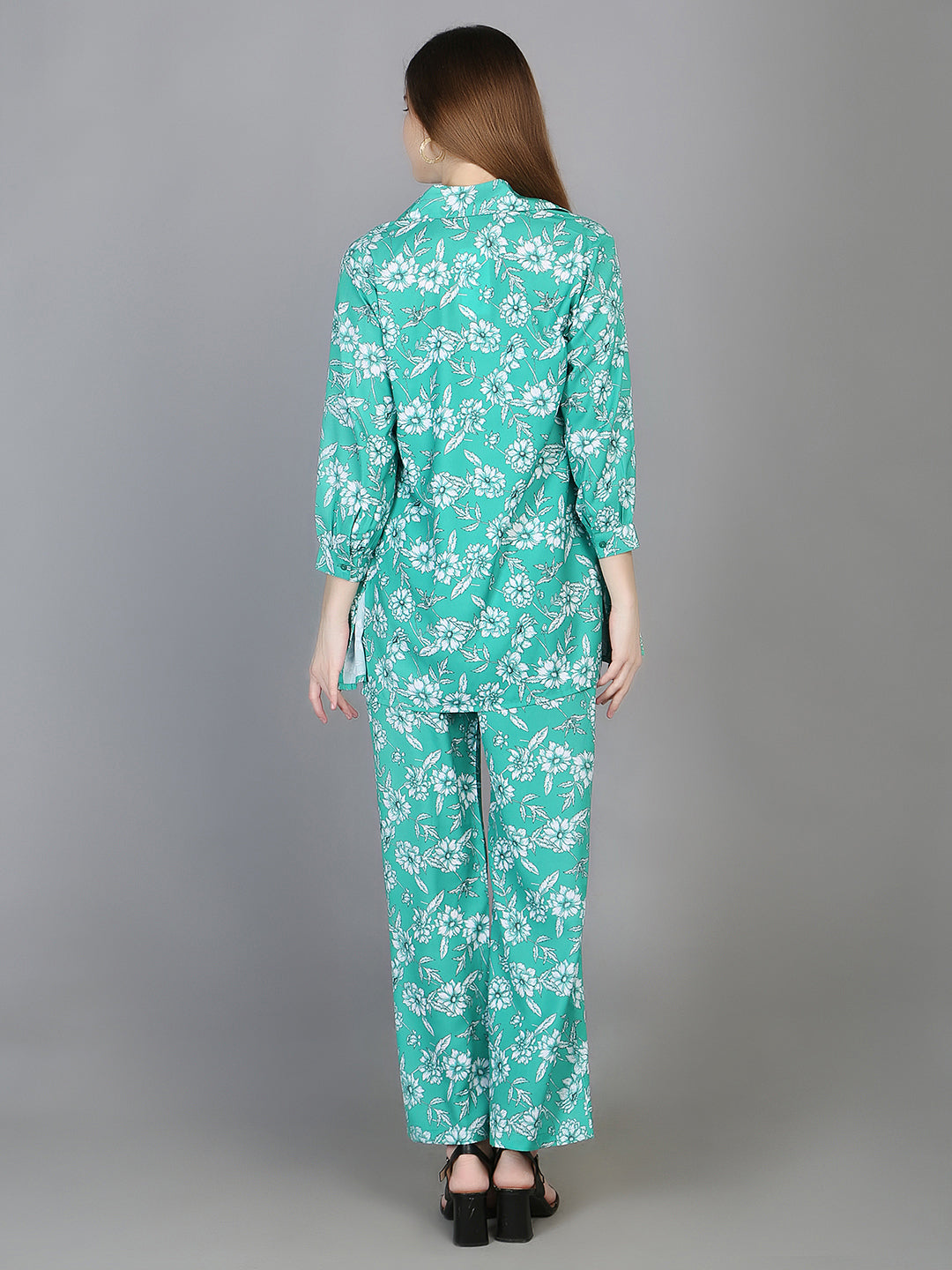 3 Pieces Floral Printed Top & Trousers with Shrug