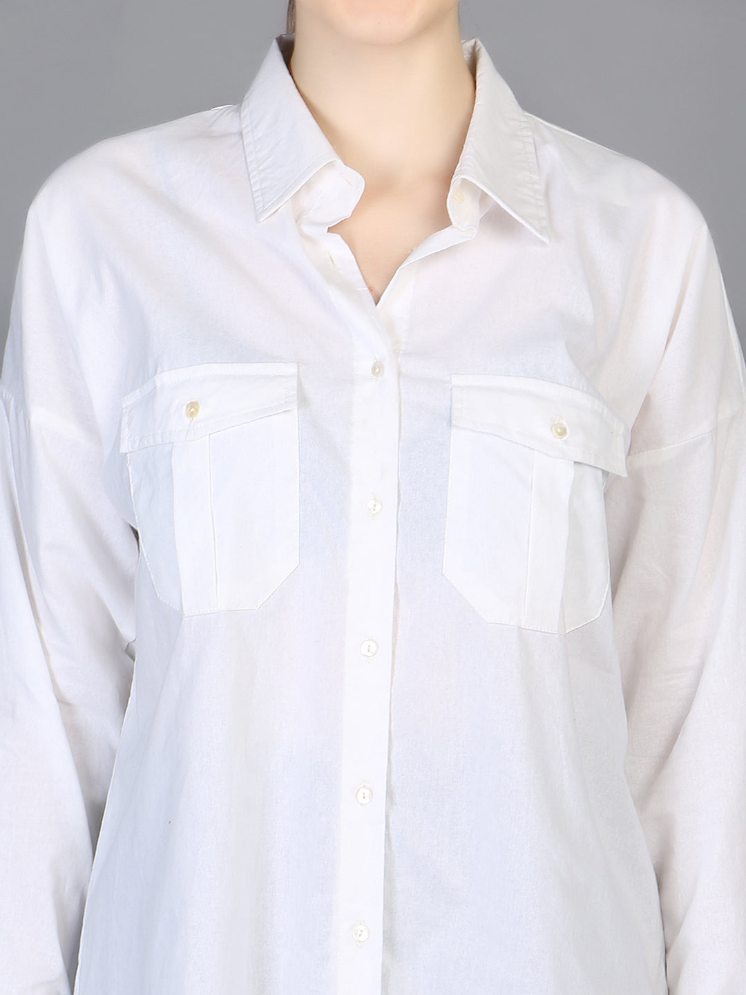 Spread Collar High-Low Cotton Shirt