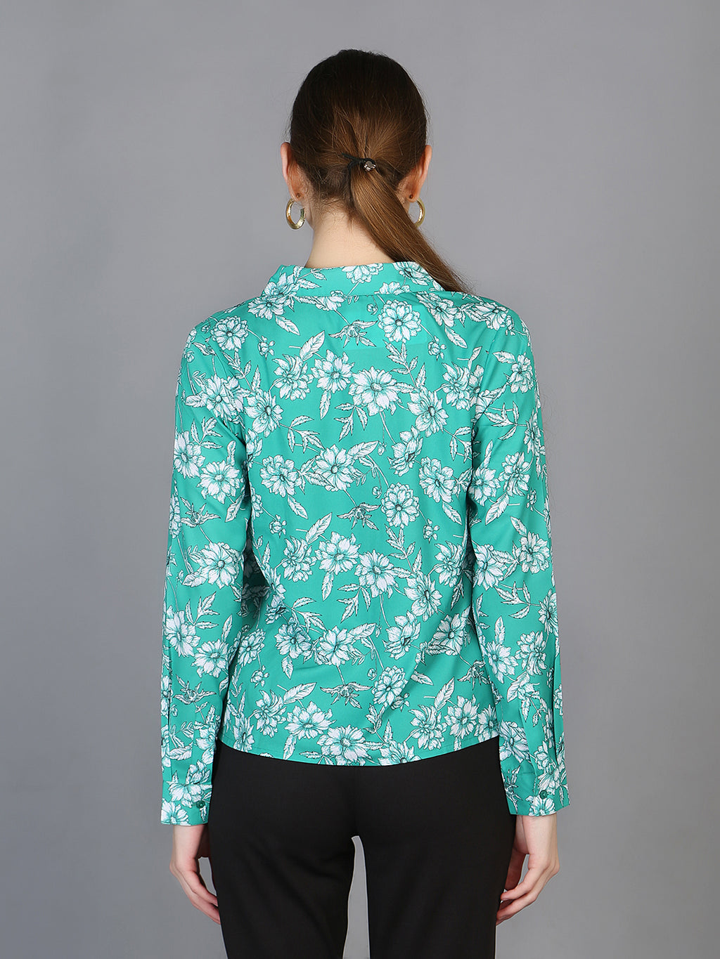 Spread Collar Floral Printed Crepe Shirt