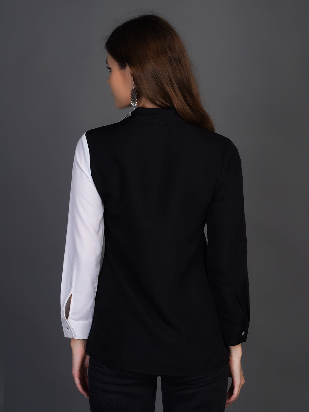 Colourblocked Spread Collar Long Sleeves Casual Shirt