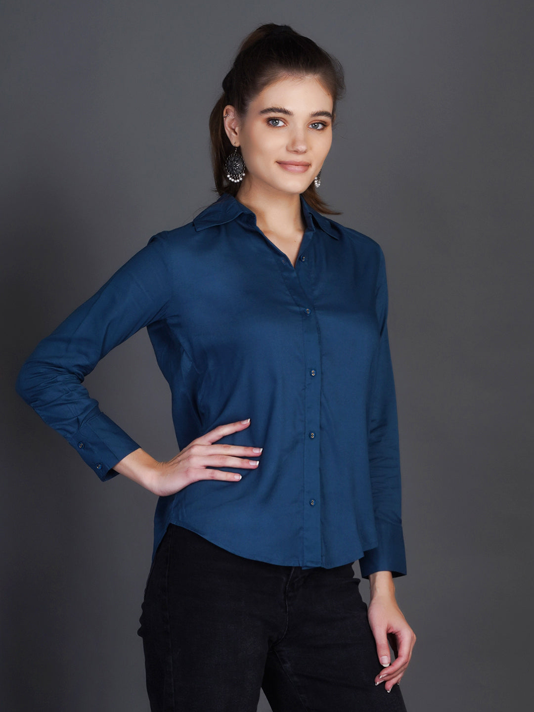 Spread Collar Cotton Shirt