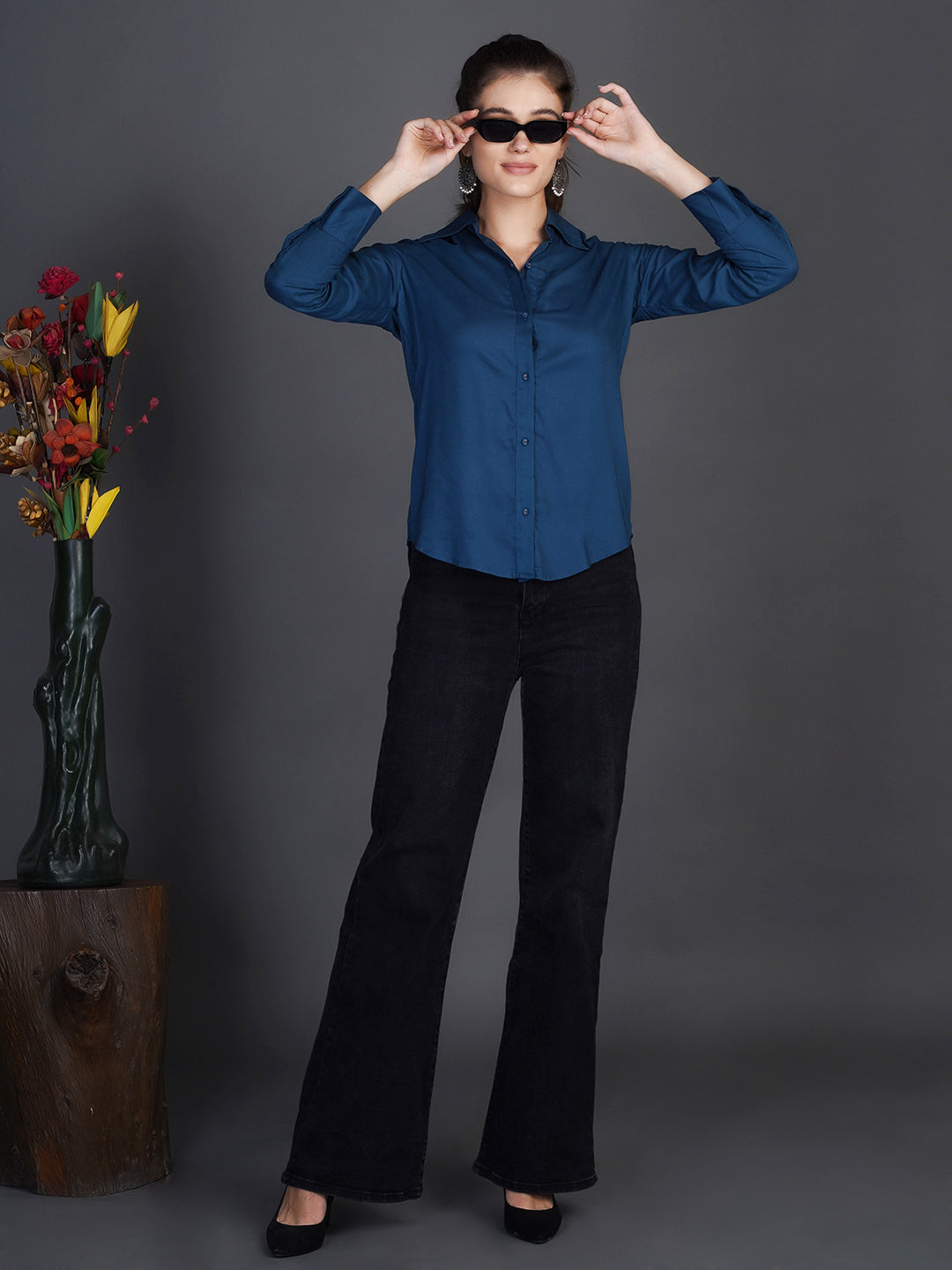 Spread Collar Cotton Shirt