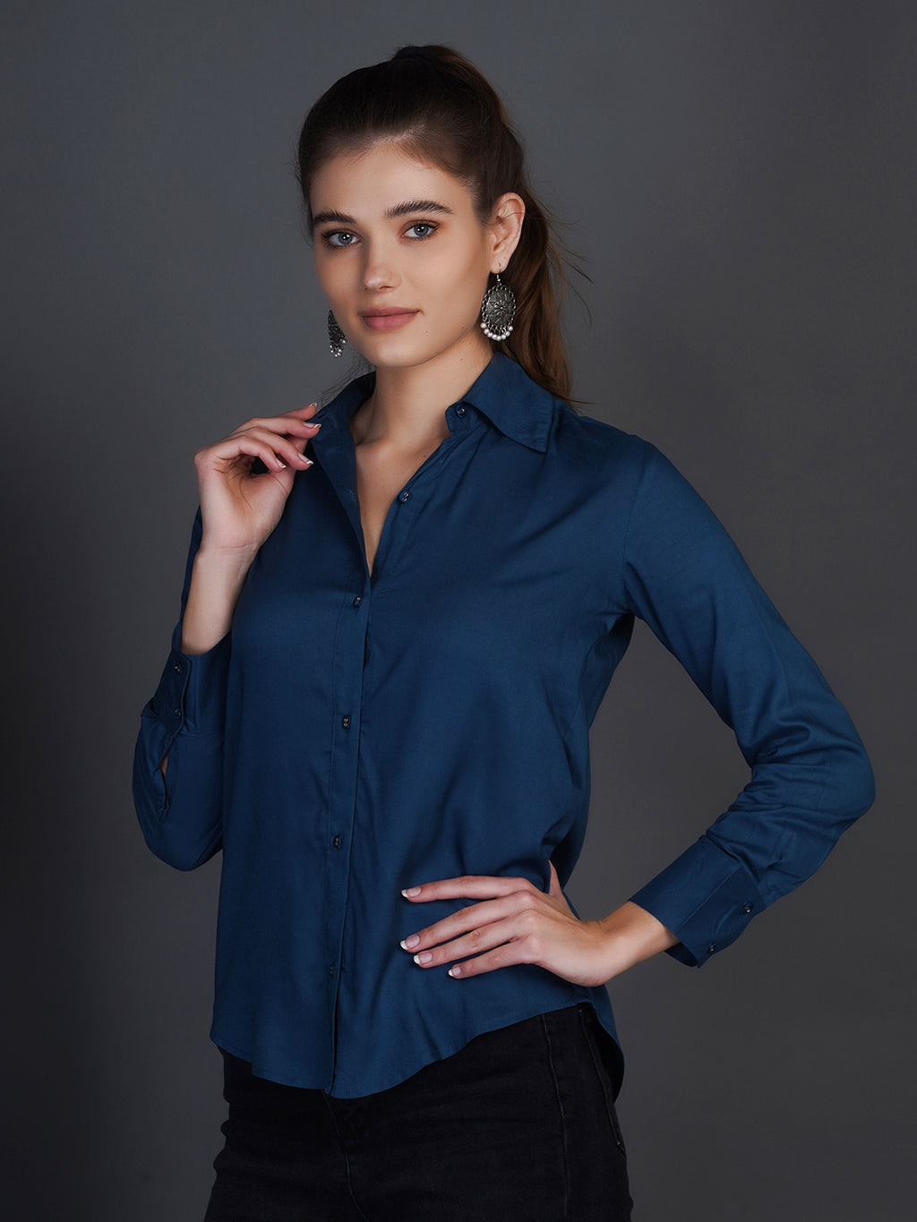 Spread Collar Cotton Shirt