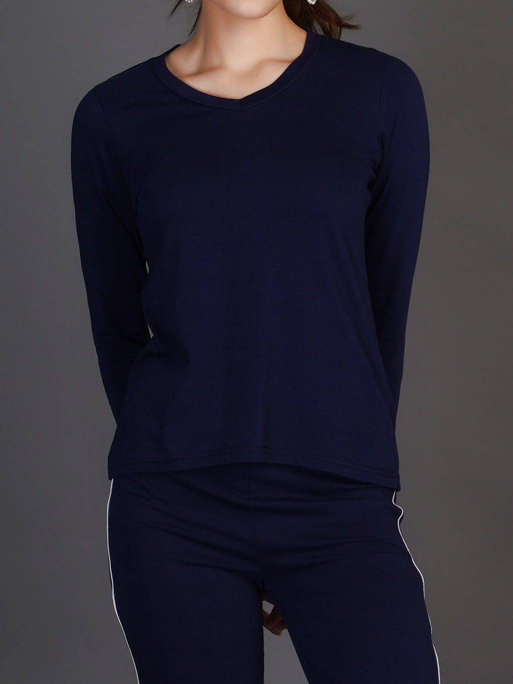 Blue V-Neck Top With Trousers