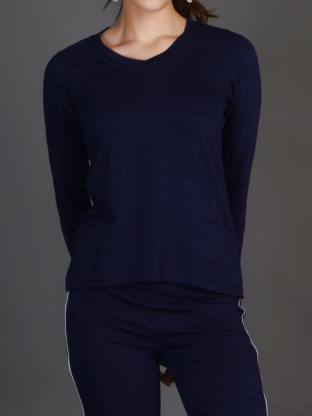 Blue V-Neck Top With Trousers