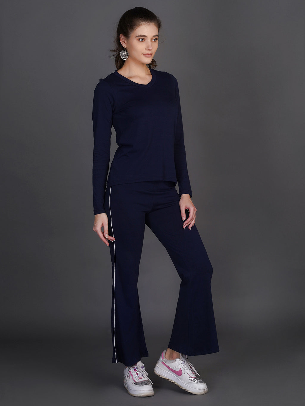 Blue V-Neck Top With Trousers