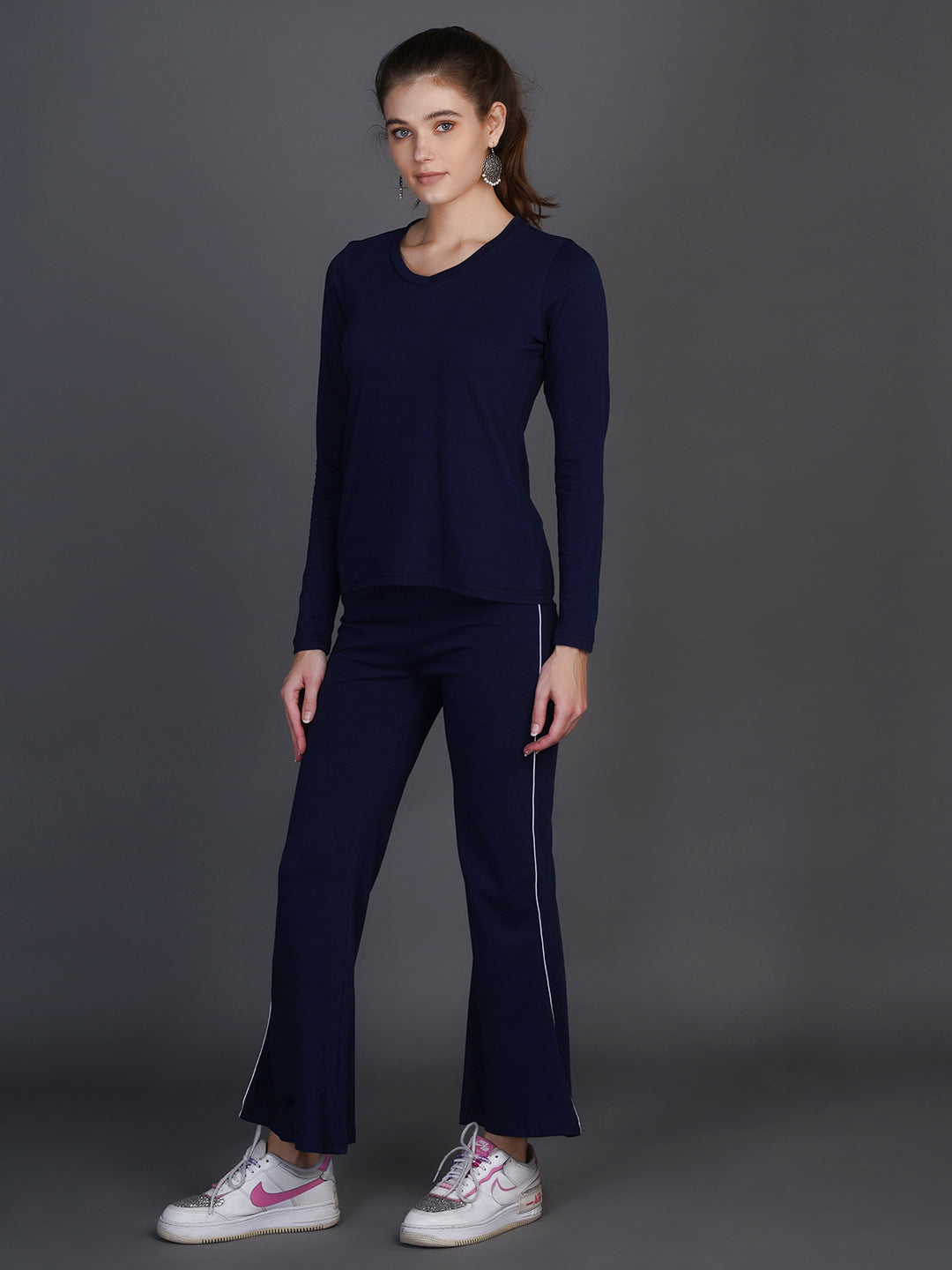 Blue V-Neck Top With Trousers