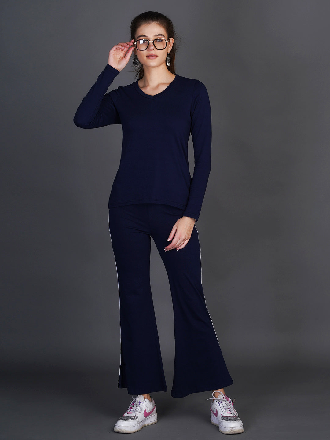 Blue V-Neck Top With Trousers