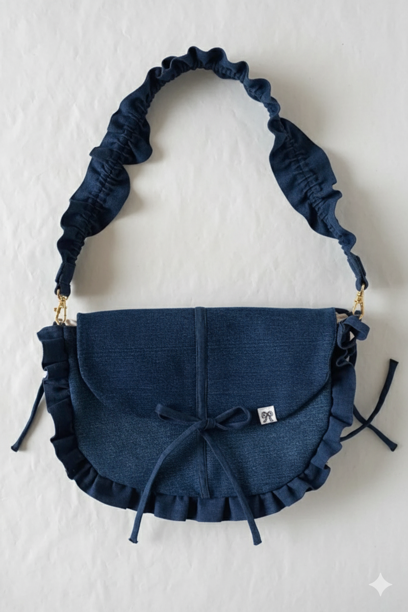 The Classic Indigo Ruffle Bag