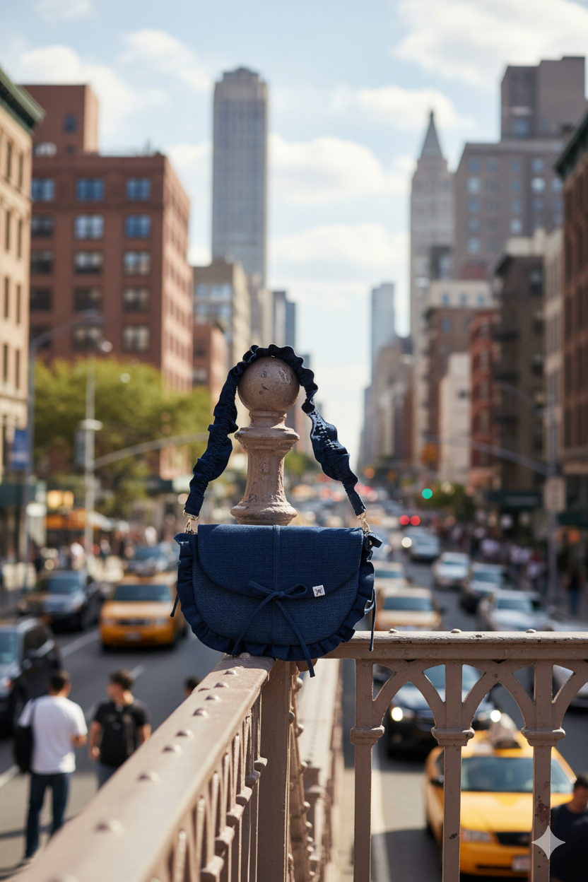 The Classic Indigo Ruffle Bag
