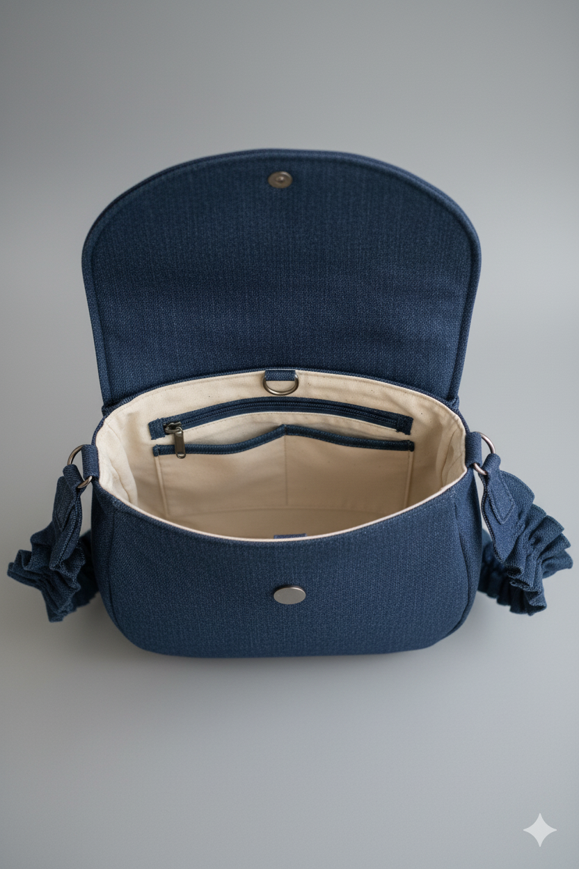The Classic Indigo Ruffle Bag