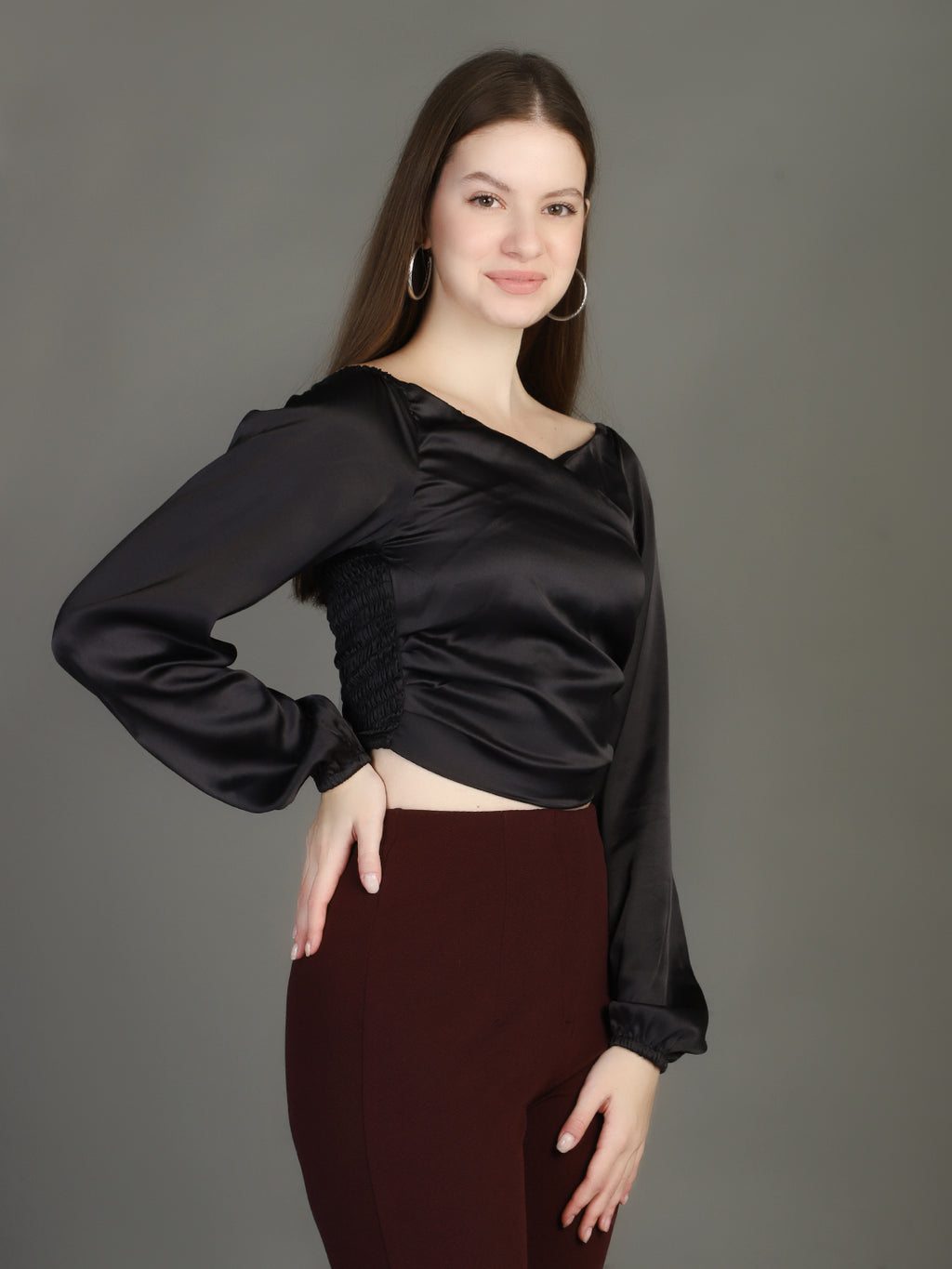 V-Neck Satin Wrap Crop Top