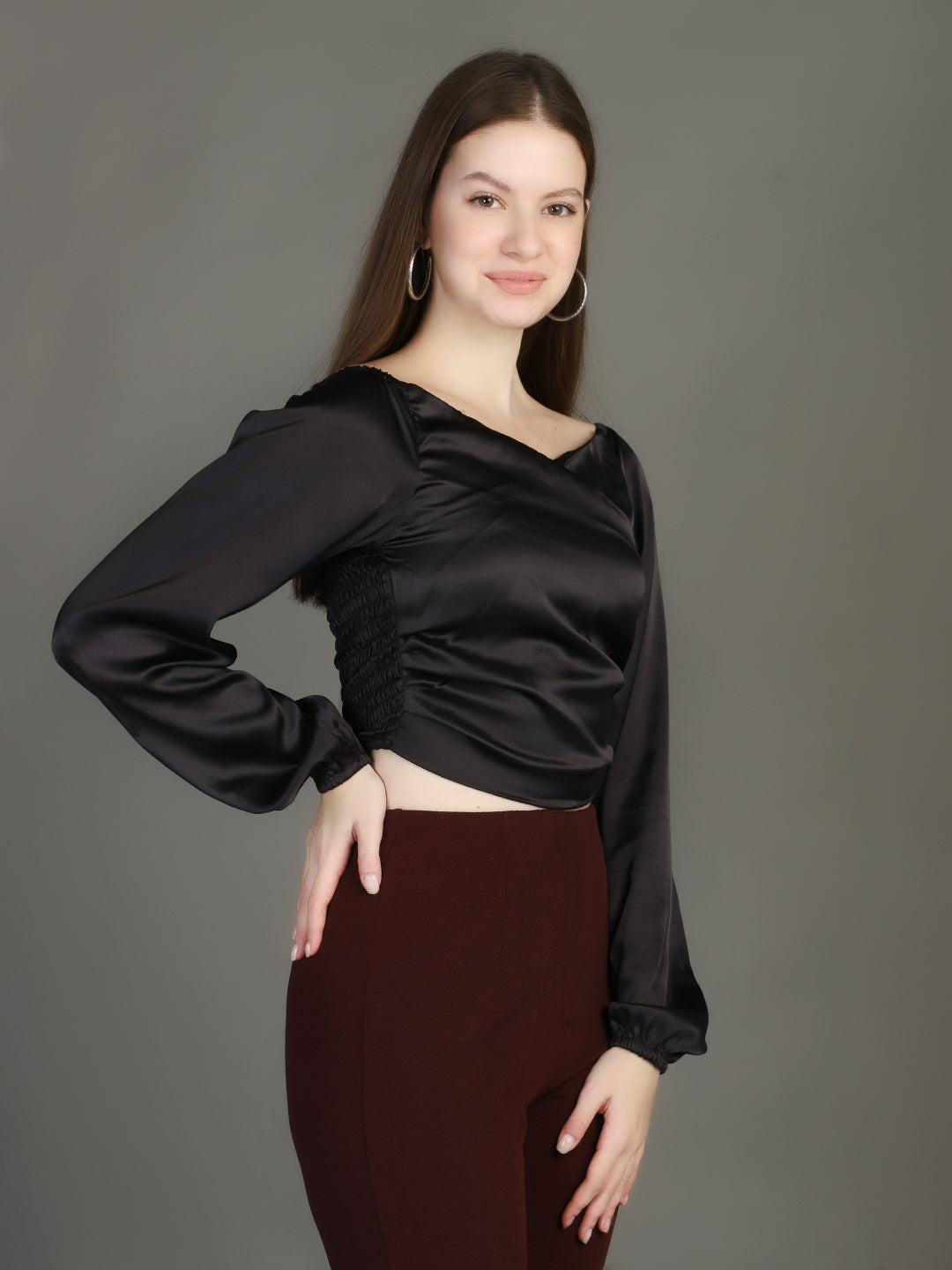 V-Neck Satin Wrap Crop Top