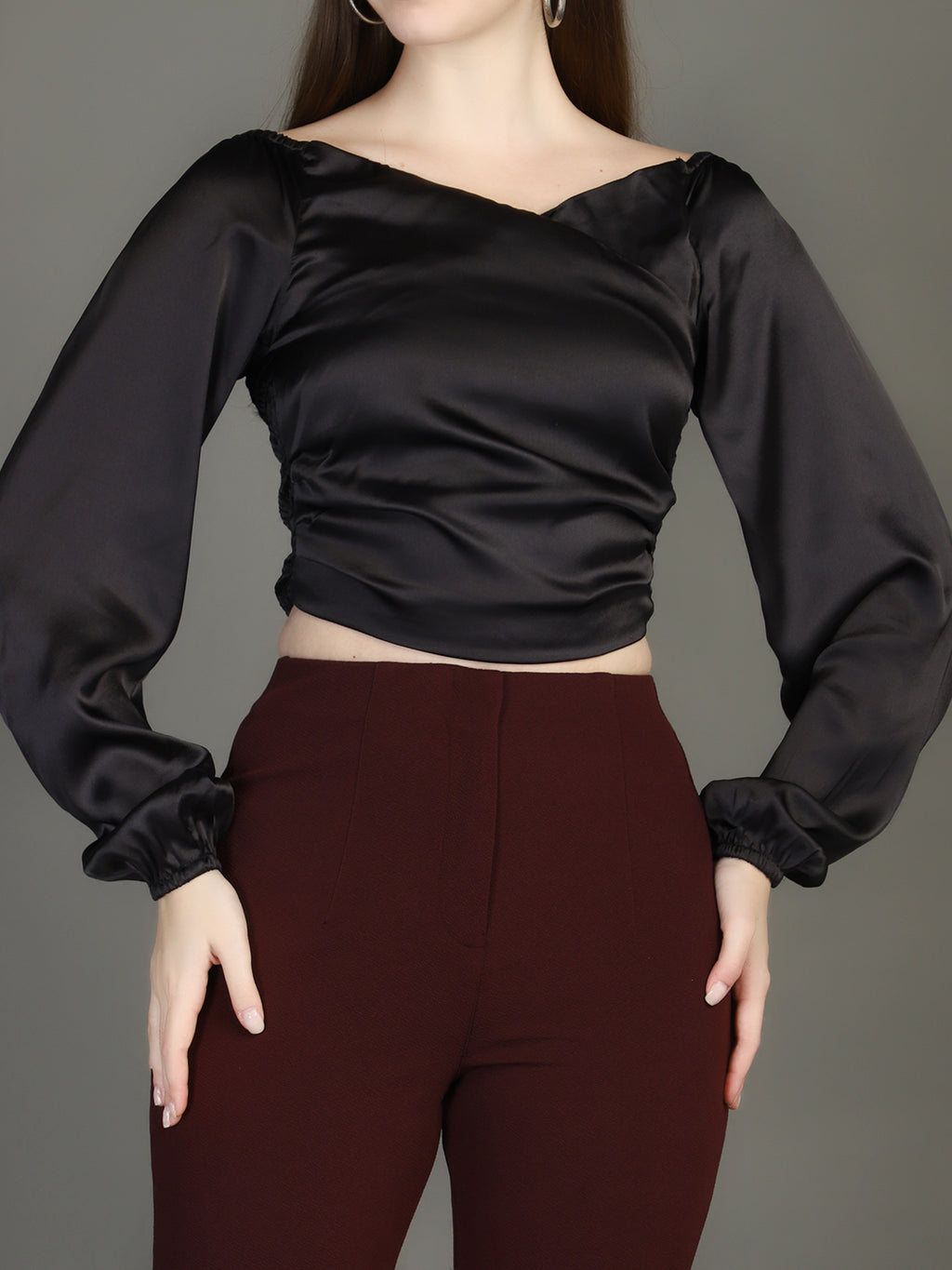 V-Neck Satin Wrap Crop Top