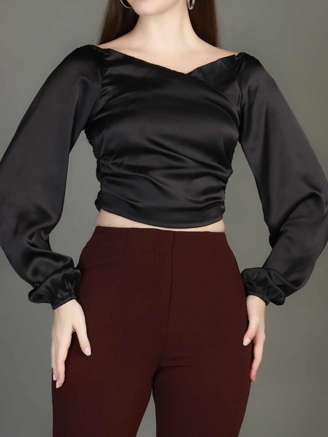 V-Neck Satin Wrap Crop Top