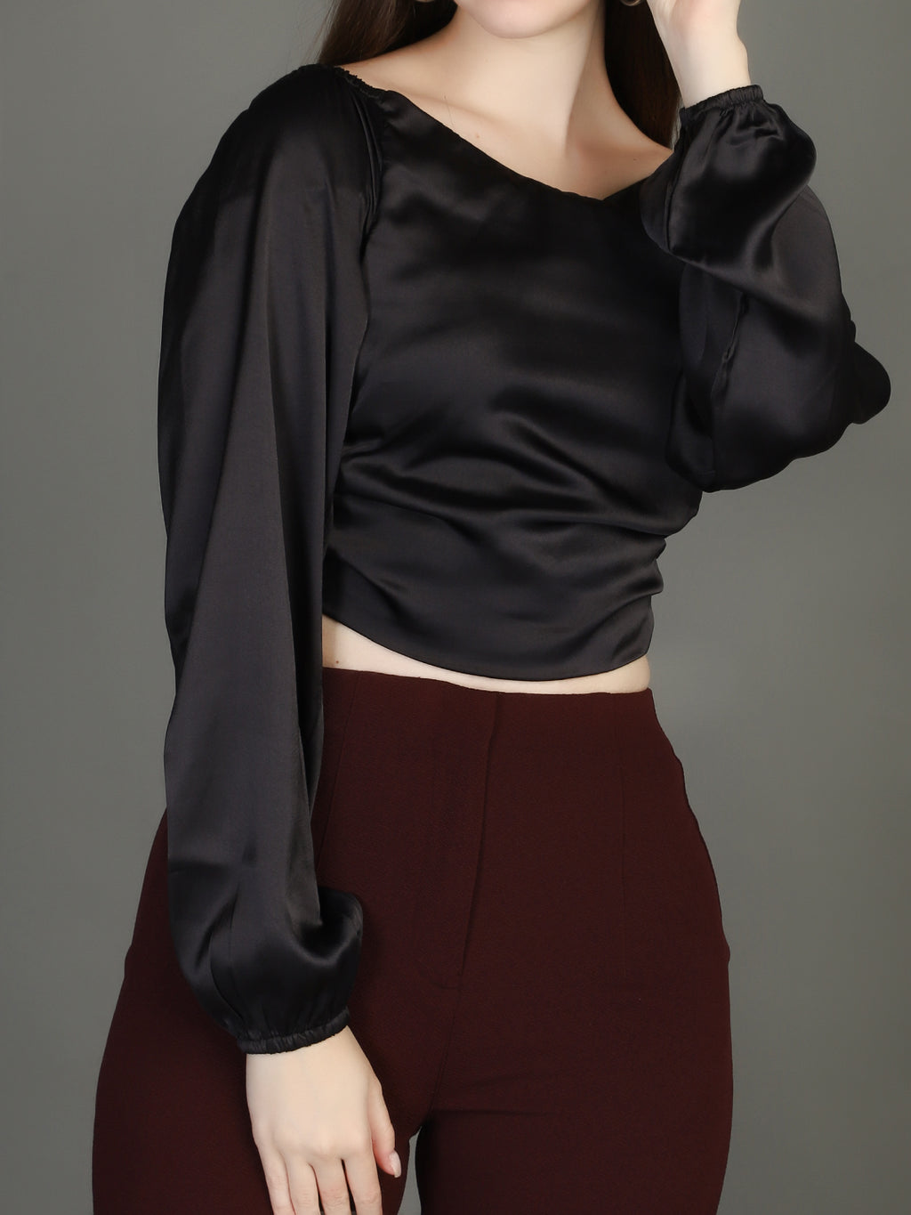 V-Neck Satin Wrap Crop Top