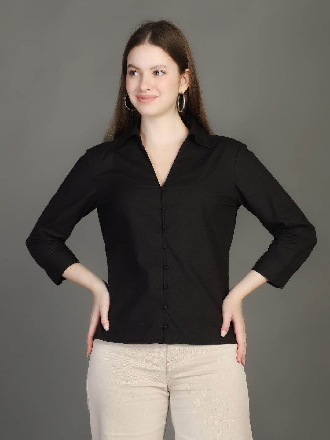 Spread Collar Cotton Casual Shirt