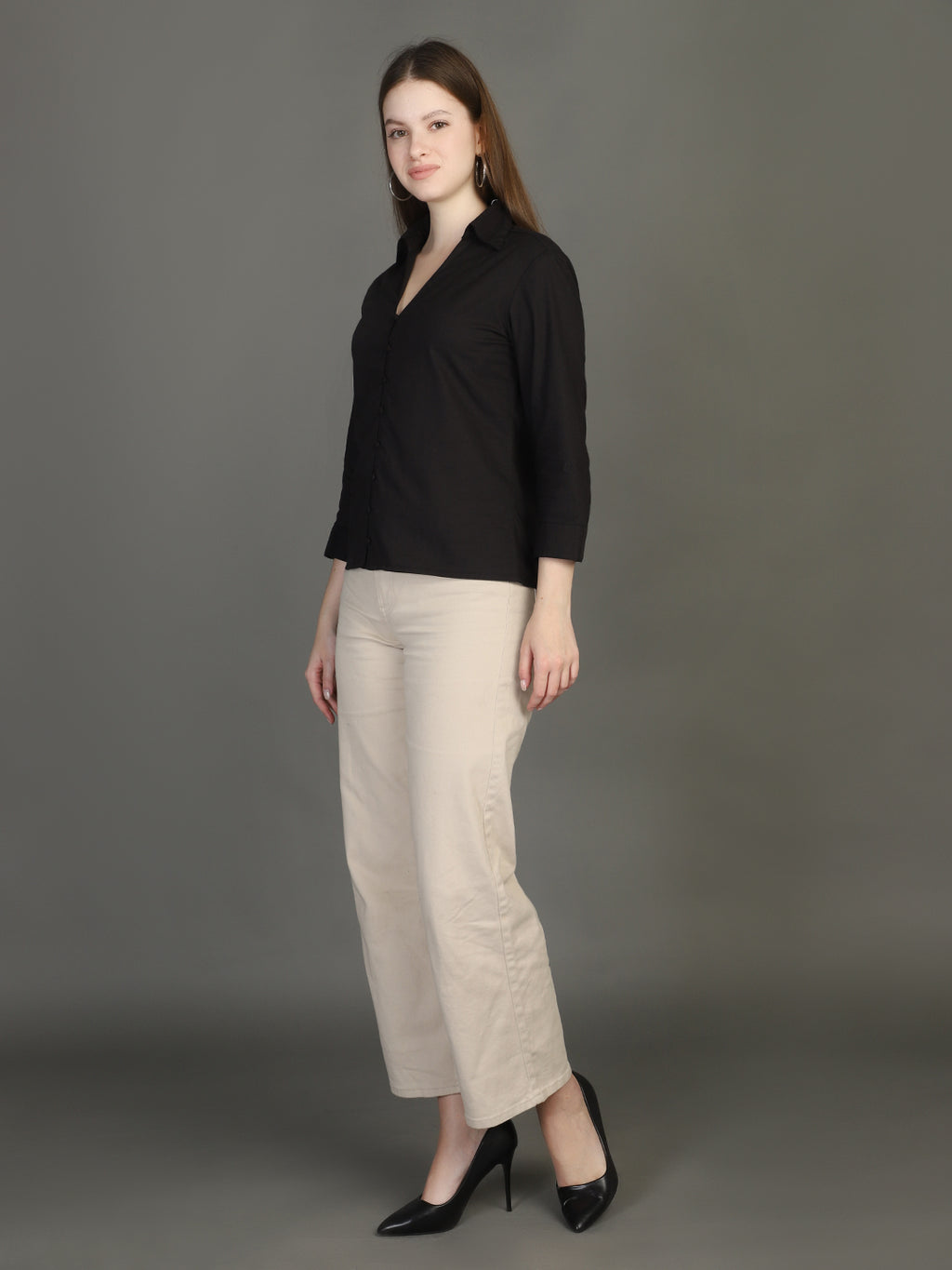 Spread Collar Cotton Casual Shirt