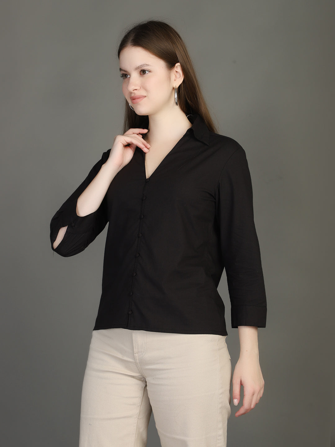 Spread Collar Cotton Casual Shirt
