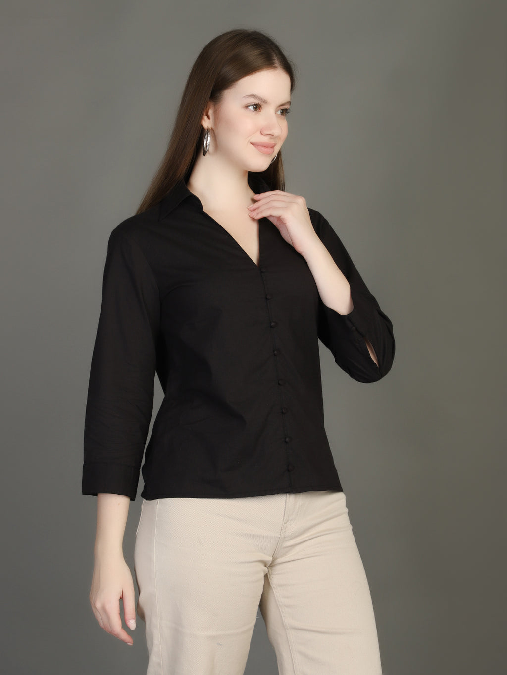 Spread Collar Cotton Casual Shirt