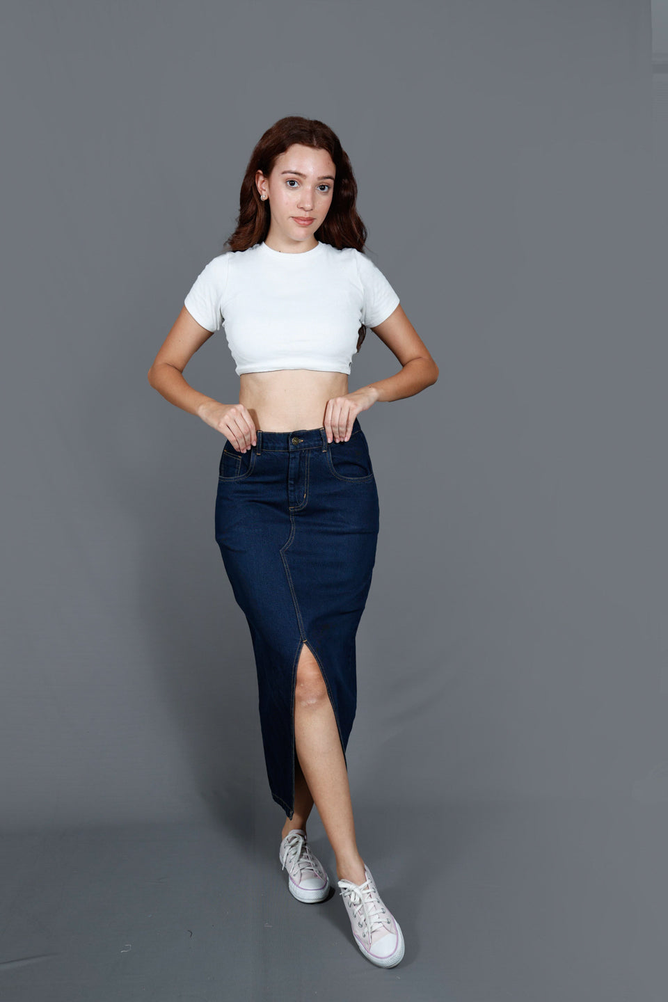 Denim Midi A-Line Skirt