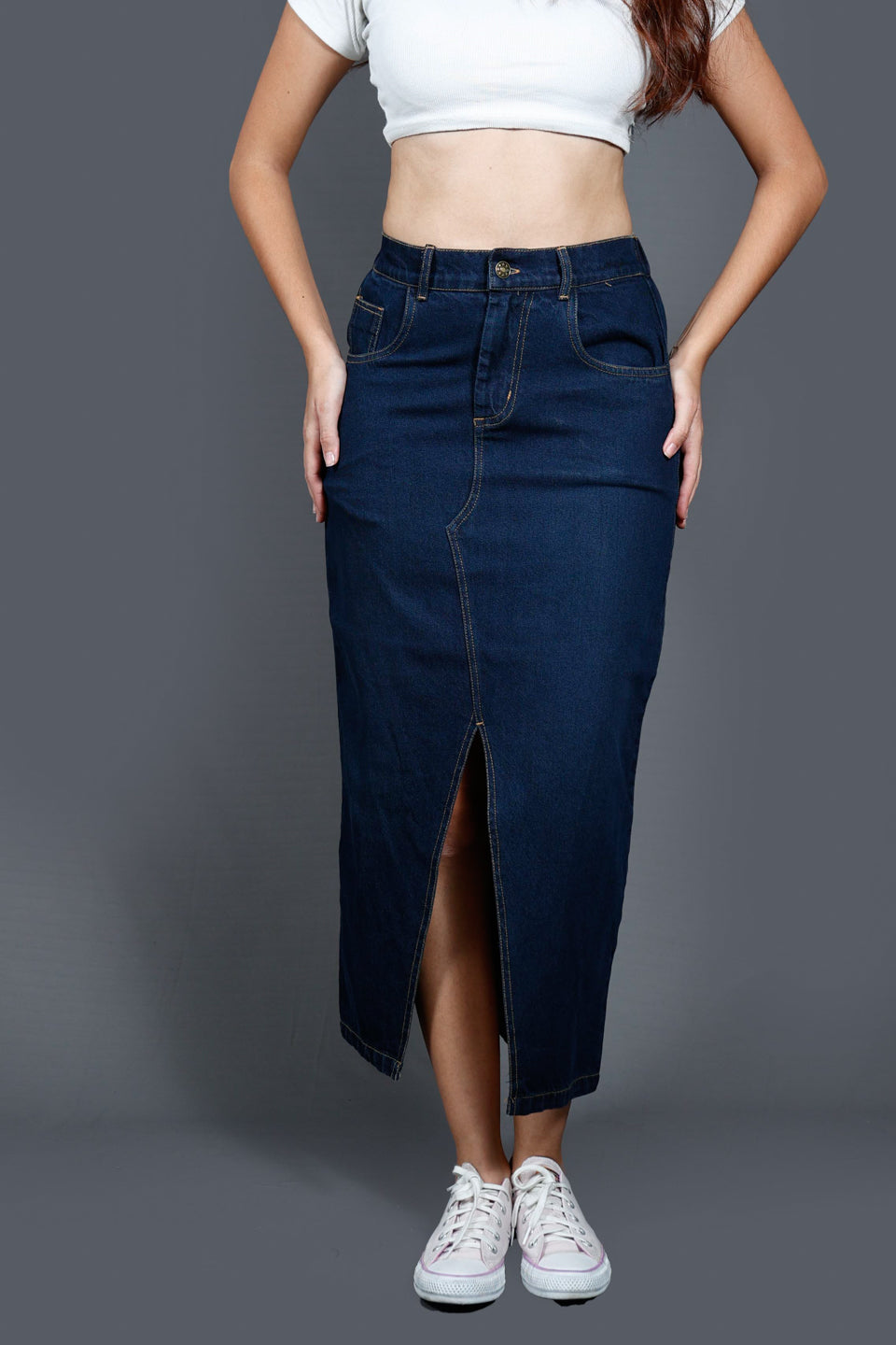 Denim Midi A-Line Skirt