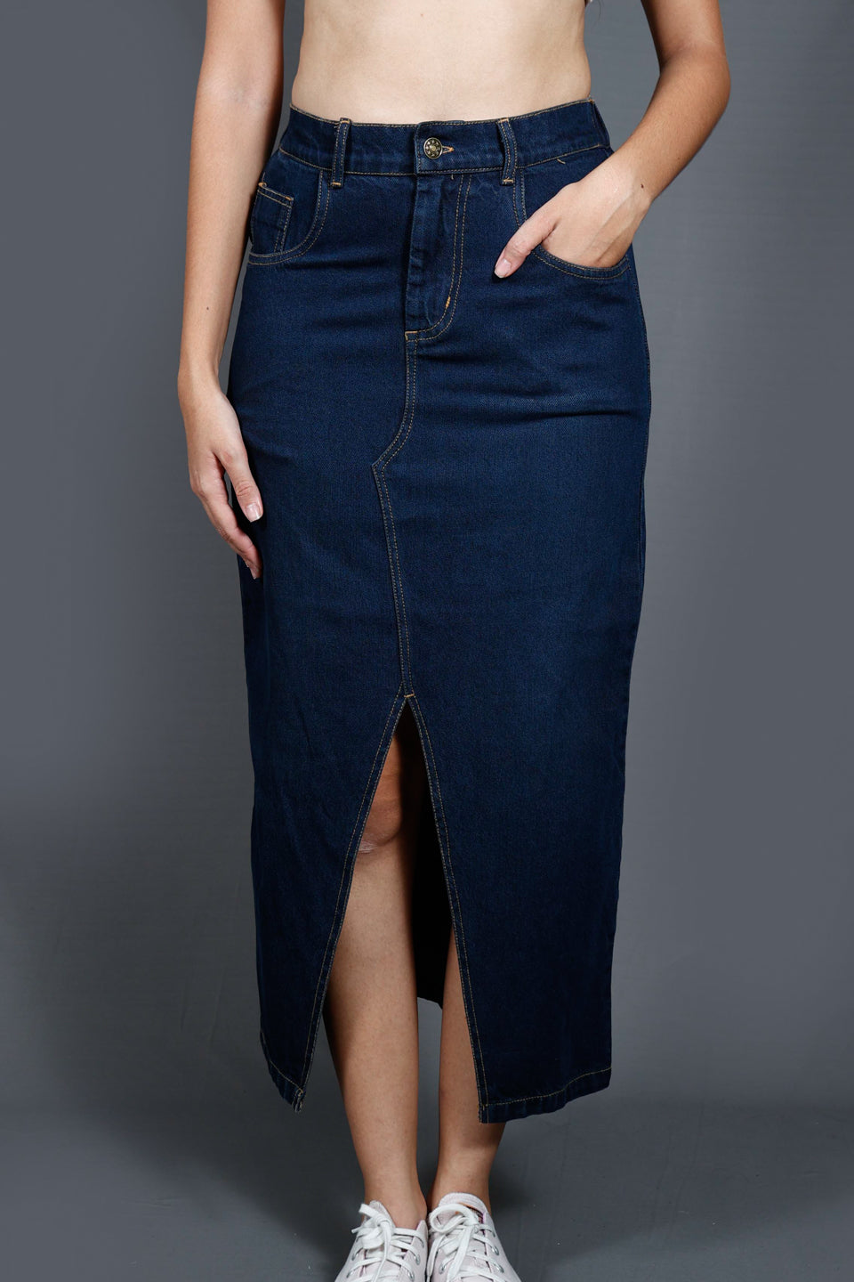Denim Midi A-Line Skirt