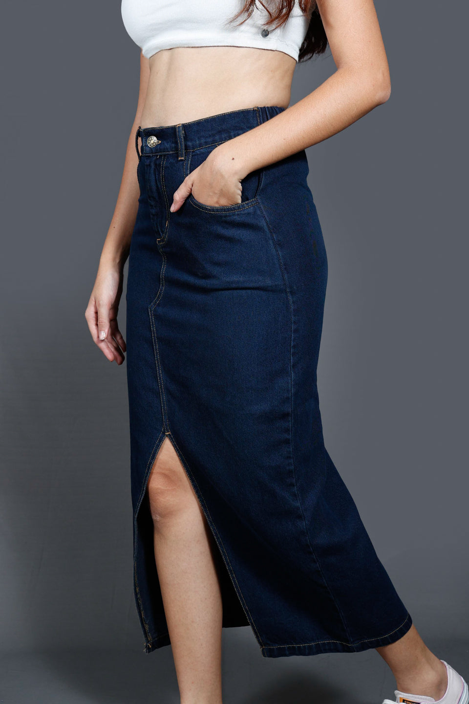 Denim Midi A-Line Skirt