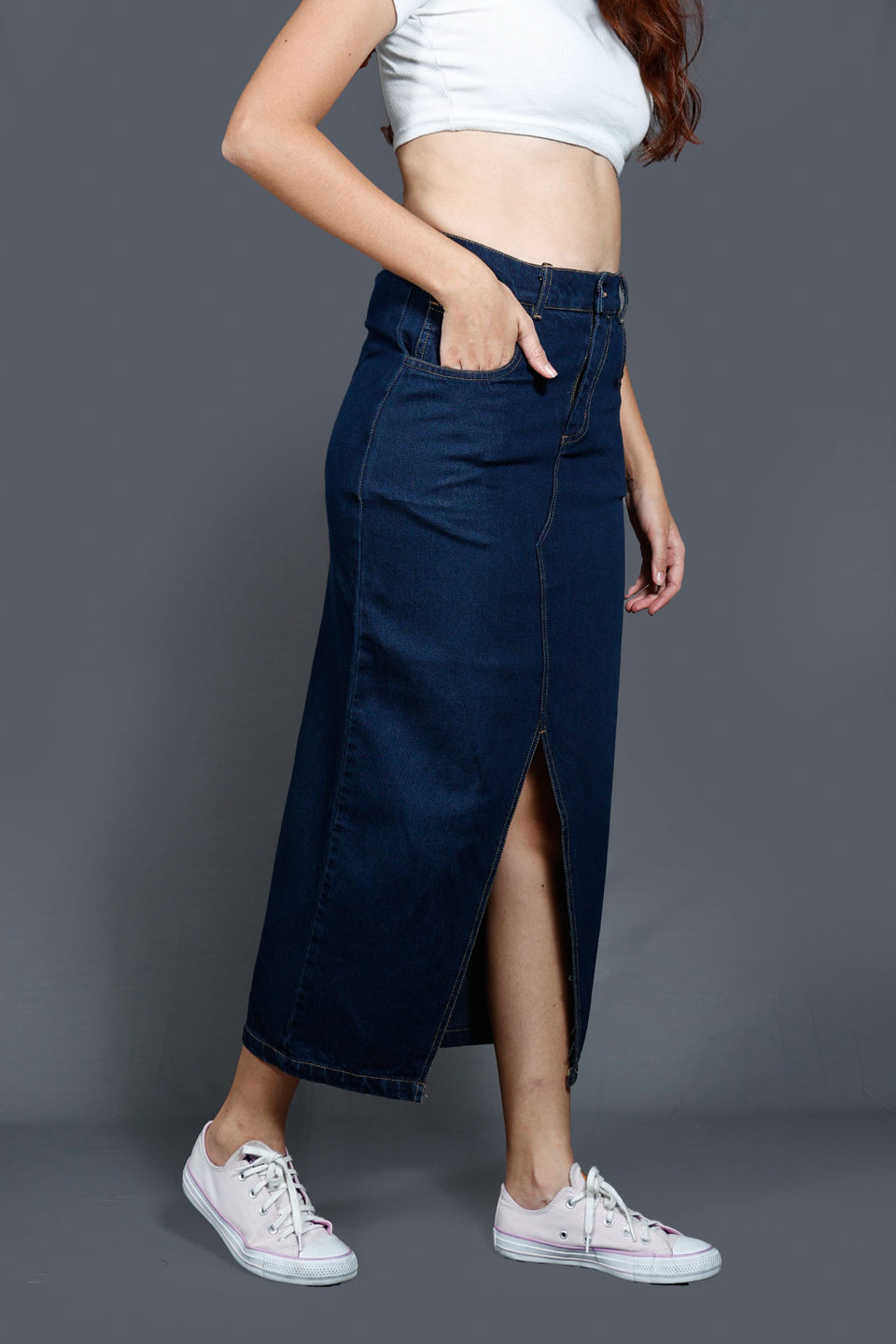 Denim Midi A-Line Skirt
