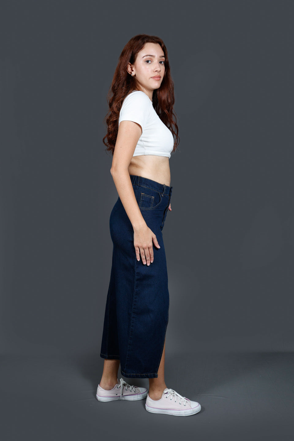 Denim Midi A-Line Skirt