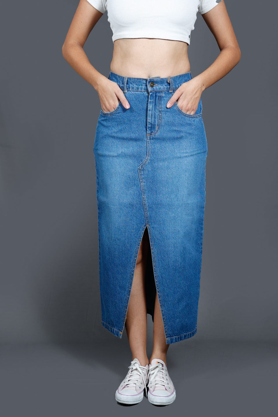 Denim Straight Midi Skirt