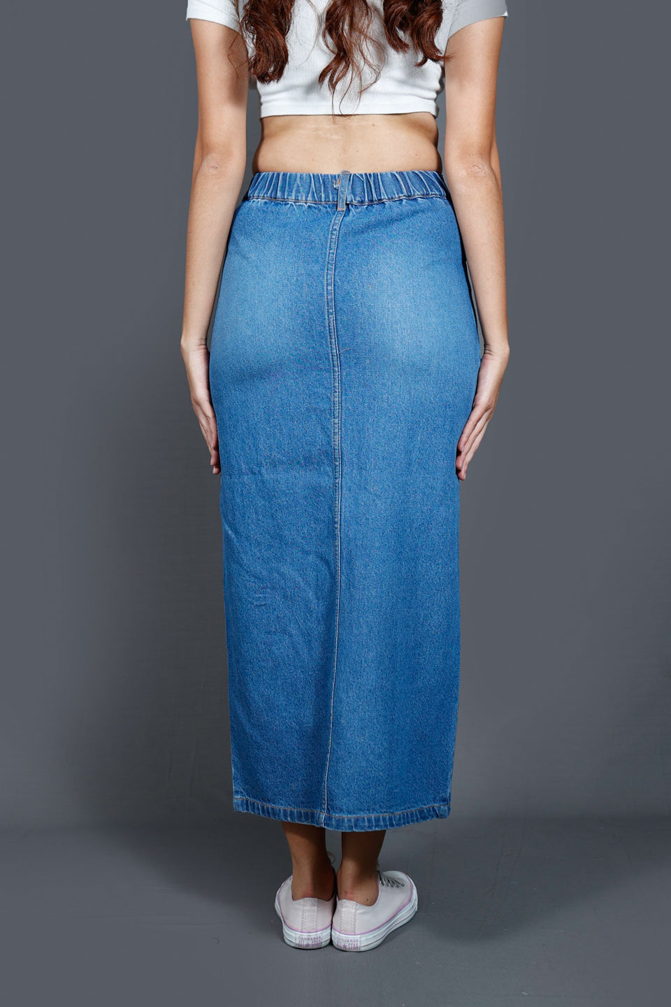 Denim Straight Midi Skirt