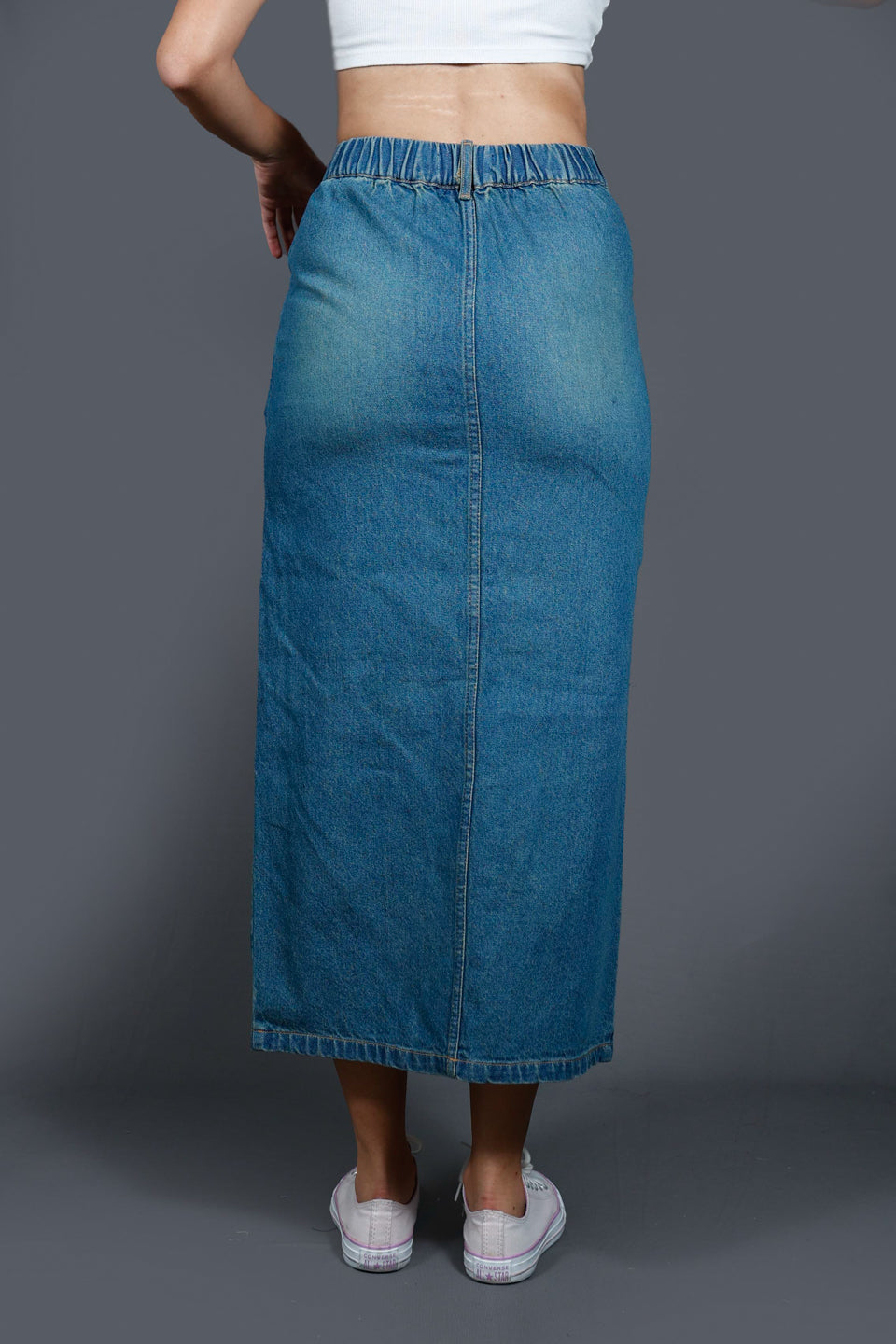 Women Denim Straight Midi Skirt