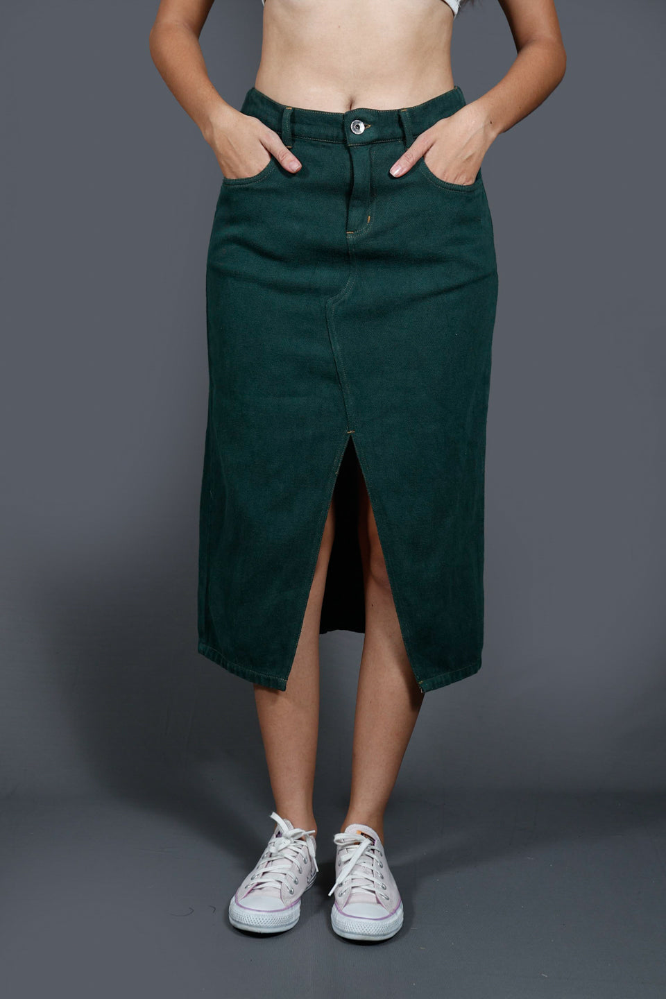 Women Denim Midi A-Line Straight Skirt