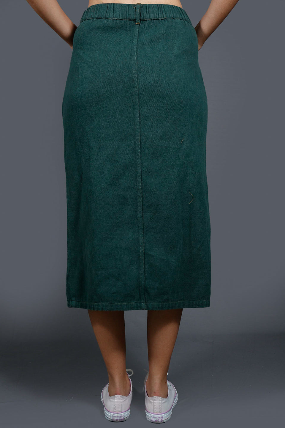 Women Denim Midi A-Line Straight Skirt