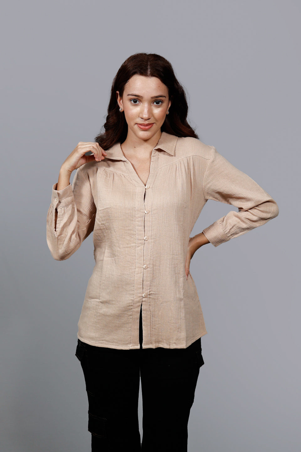 Women Solid Opaque Casual Cotton Shirt