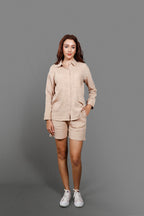 Pure Cotton Shirt Collar Neck Shirt With Short Co-Ords