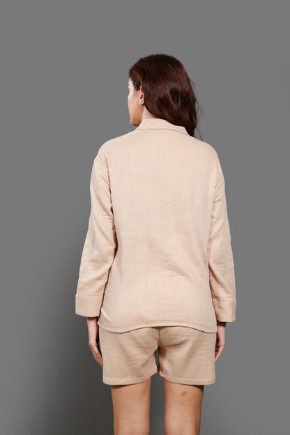 Pure Cotton Shirt Collar Neck Shirt With Short Co-Ords