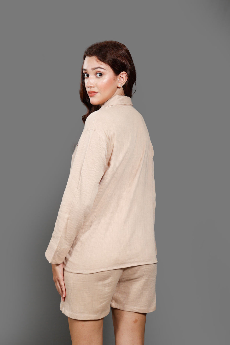 Pure Cotton Shirt Collar Neck Shirt With Short Co-Ords