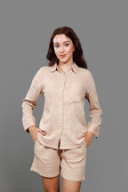 Pure Cotton Shirt Collar Neck Shirt With Short Co-Ords