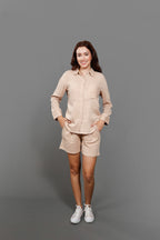 Pure Cotton Shirt Collar Neck Shirt With Short Co-Ords