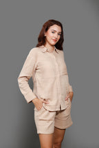 Pure Cotton Shirt Collar Neck Shirt With Short Co-Ords