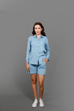 Pure Cotton Shirt Collar Neck Shirt With Short Co-Ords